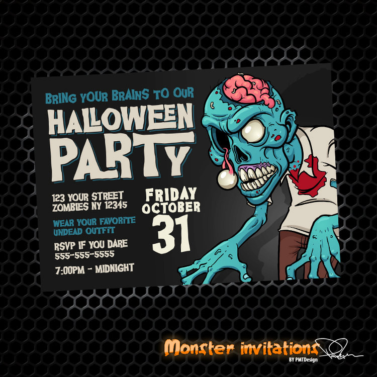 Zombie Birthday Invitations
 Zombie Halloween Party DIY Printable Halloween Invitation
