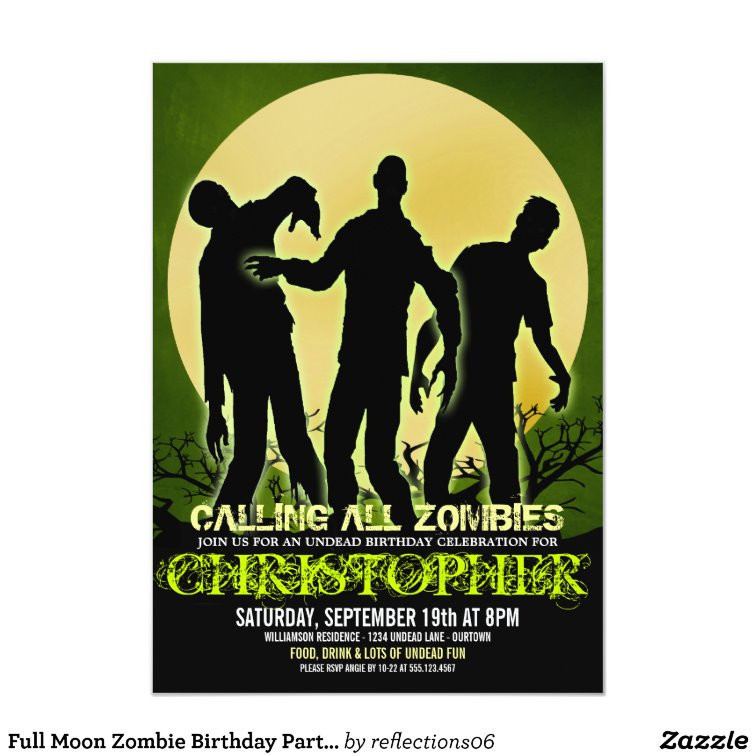 Zombie Birthday Invitations
 Full Moon Zombie Birthday Party Invitations