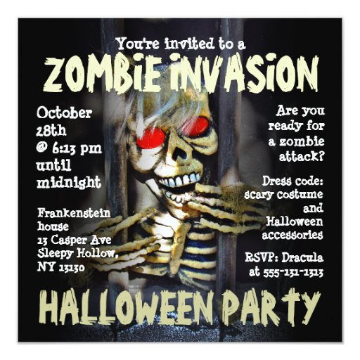 Zombie Birthday Invitations
 Zombie Invasion Halloween Party Invitation