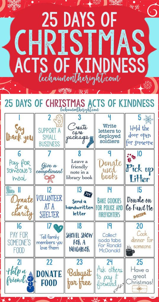 25 Days Of Christmas Ideas
 25 Days of Christmas Acts of Kindness Free Printable