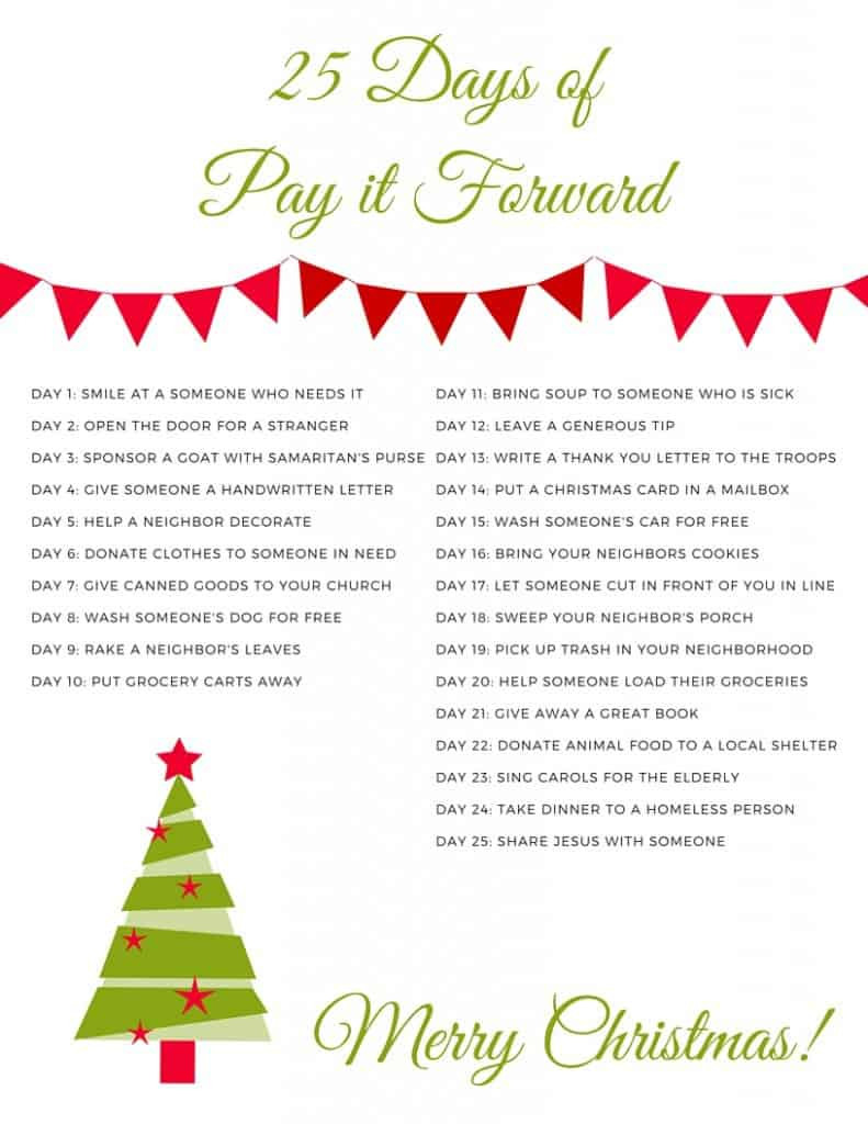 25 Days Of Christmas Ideas
 25 Days of Pay It Forward Ideas for Christmas