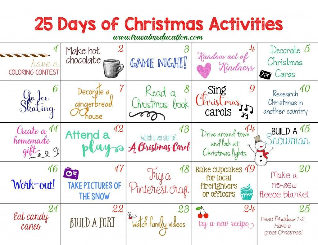 25 Days Of Christmas Ideas
 25 Days of Christmas Activities Advent Calendar