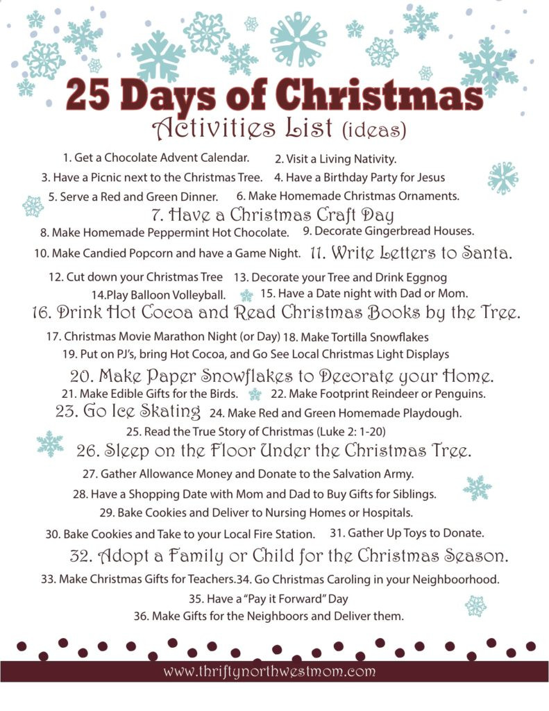 25 Days Of Christmas Ideas
 Celebrating the 25 Days of Christmas Activities List