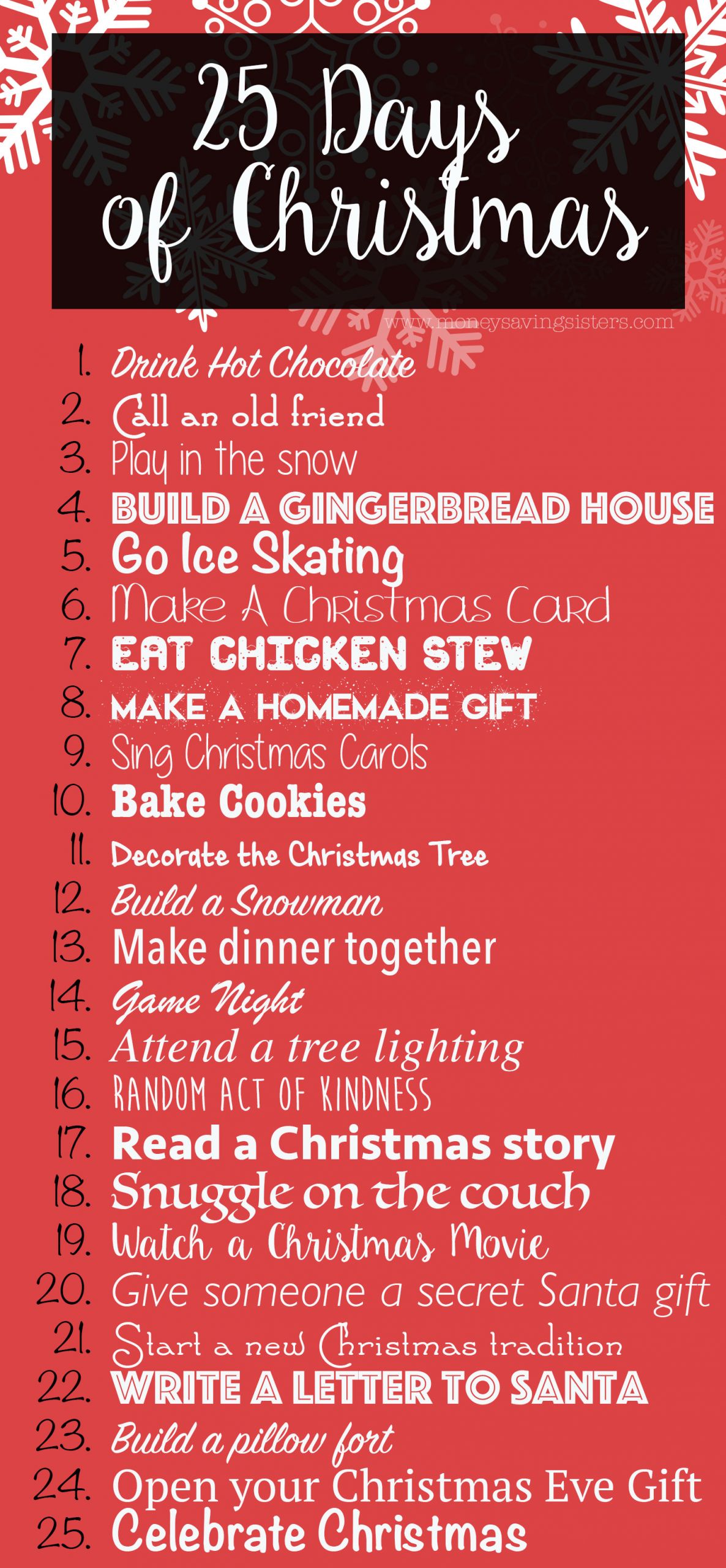 25 Days Of Christmas Ideas
 25 Days of Christmas Activities for the Entire Family