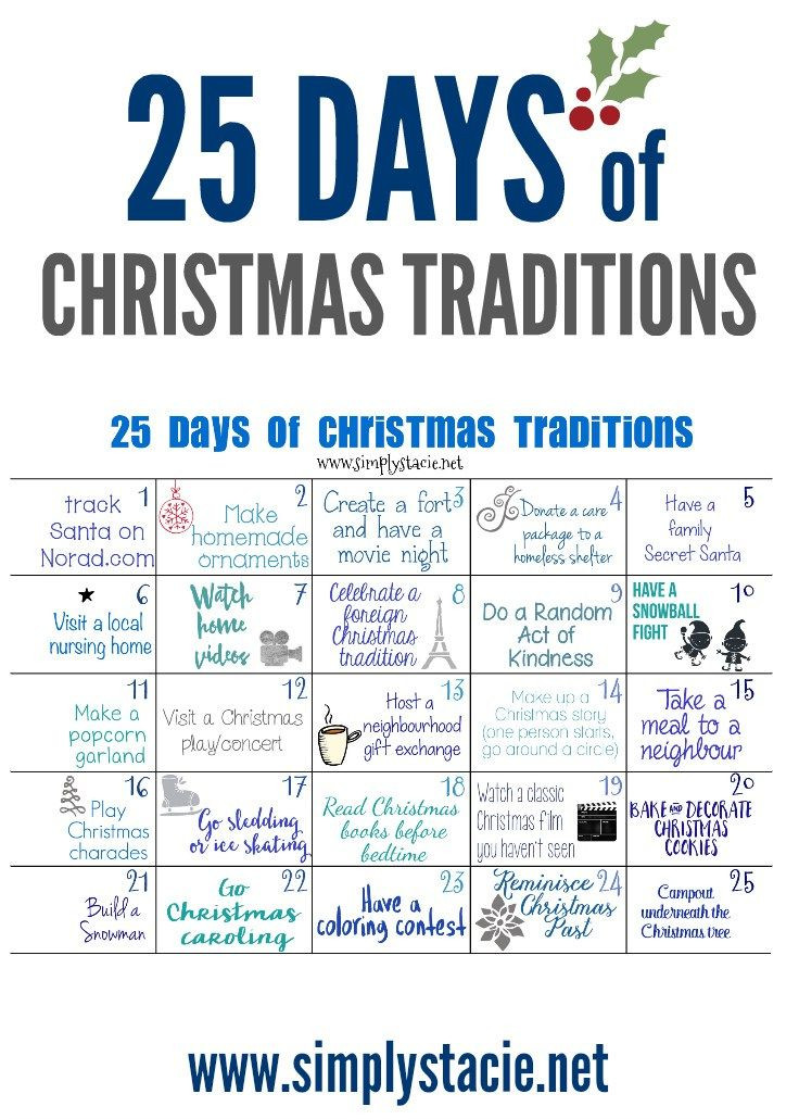 25 Days Of Christmas Ideas
 25 Days of Christmas Traditions Free Printable