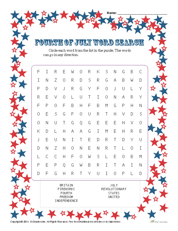4th Of July Activities For Adults
 Printable Fourth of July Word Search Activity