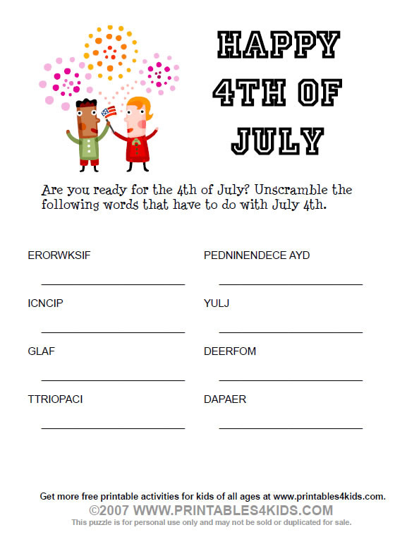 4th Of July Activities For Adults
 4th of July Word Scramble Printables for Kids – free