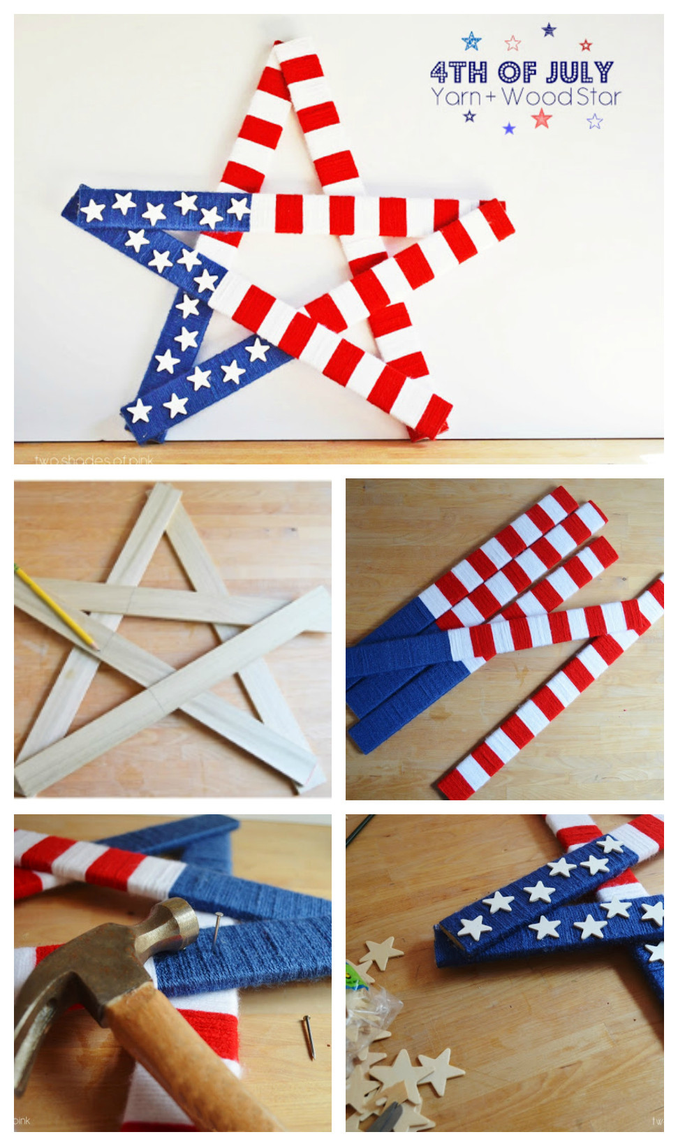4th Of July Crafts
 4th of July Yarn and Wood Star Eighteen25