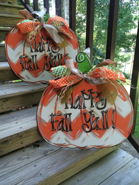 Autumn Wood Crafts
 Chevron Fall Pumpkin Door Hanger by WhimsyGirlArt on Etsy