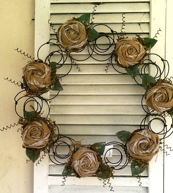Bed Spring Ideas
 Re purposed Bed spring Wreath Rolled Burlap Roses pinned
