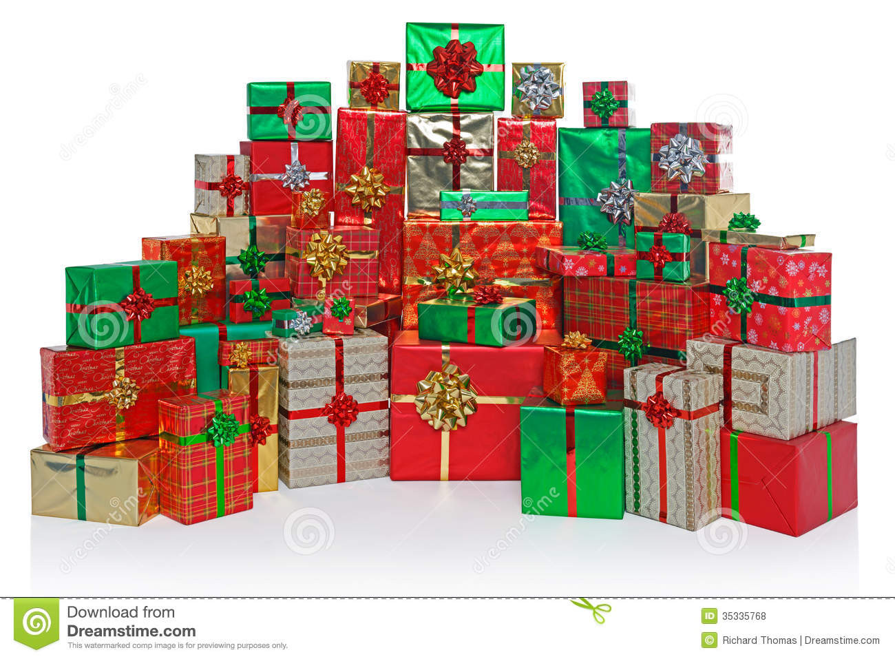 Big Christmas Gifts
 Gift Wrapped Christmas Presents Isolated White Stock