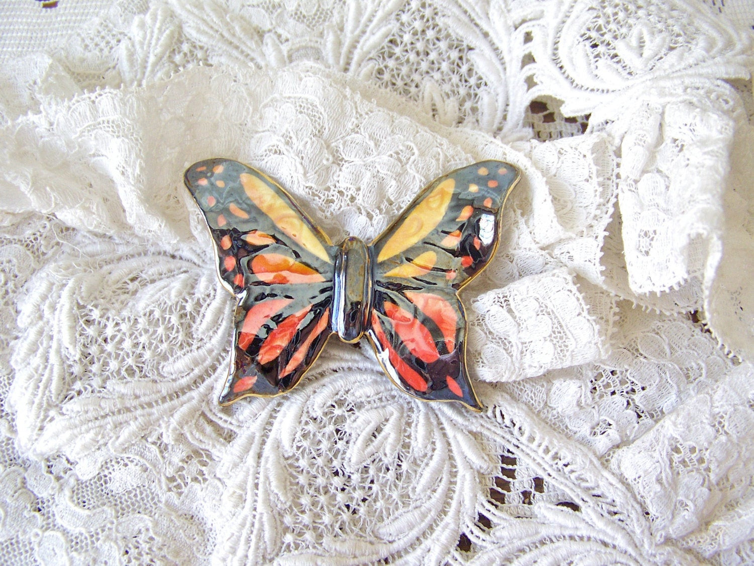 Brooches Ceramic
 Vintage Butterfly Brooch Glossy Ceramic Butterfly Pin
