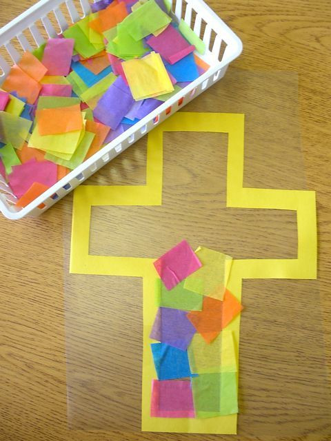 Childrens Easter Crafts
 "stained glass" lenten crosses made from tissue paper and