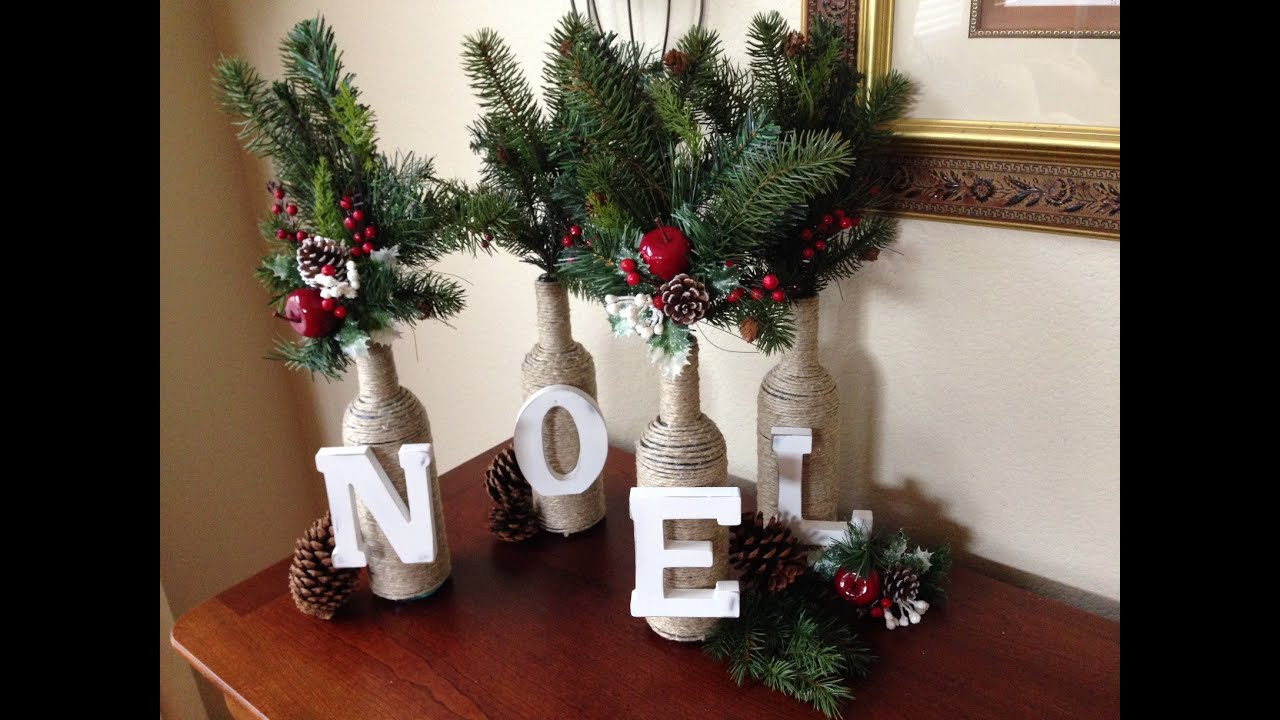 Christmas Decorating Ideas Diy
 DIY Christmas Decor Letter & Twine Wine Bottles