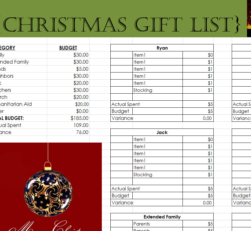 Christmas Gift List Template
 prehensive Christmas Gift List My Excel Templates