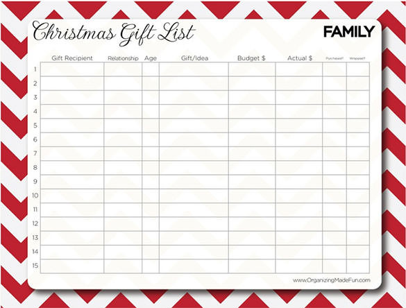Christmas Gift List Template
 27 Christmas Gift List Templates Free Printable Word