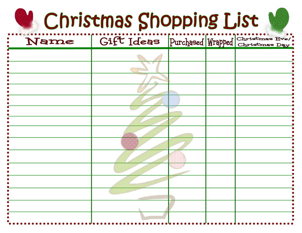 Christmas Gift List Template
 Christmas Shopping List Printable Mom Timeout