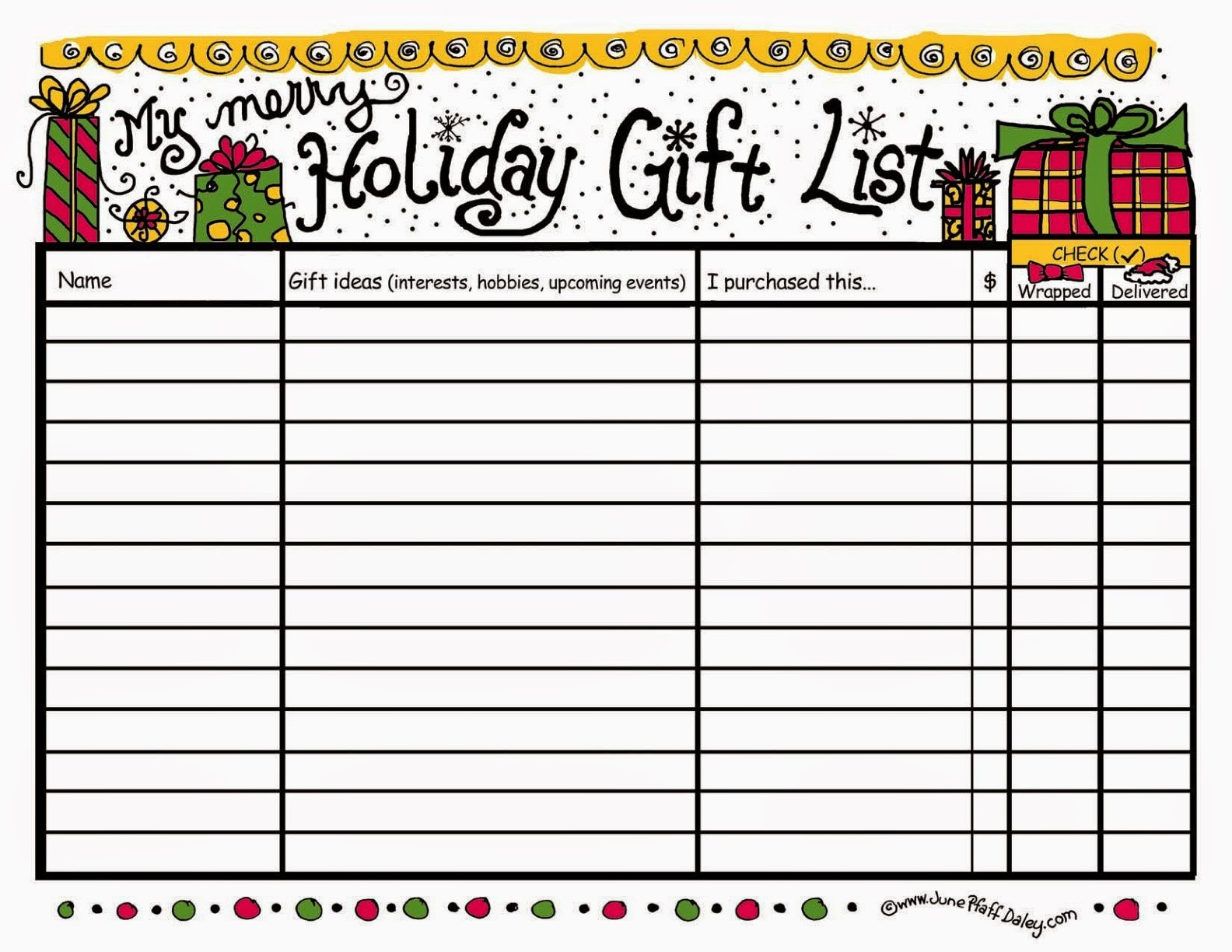Christmas Gift List Template
 Confessions of a Holiday Junkie Christmas in July Day 5