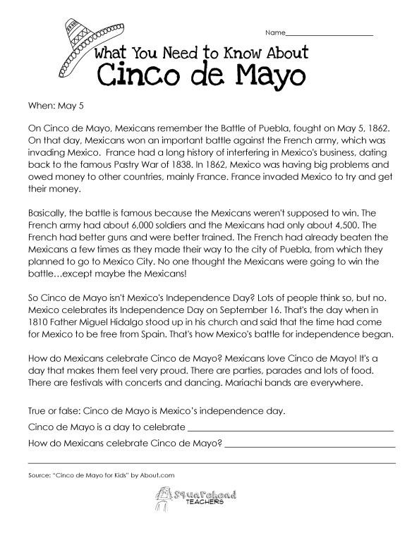 Cinco De Mayo Activities For Middle School
 Cinco de Mayo worksheet for kids