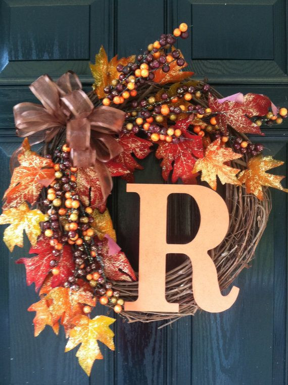 Diy Thanksgiving Wreaths
 Items similar to Fall Wreath w Initial on Etsy