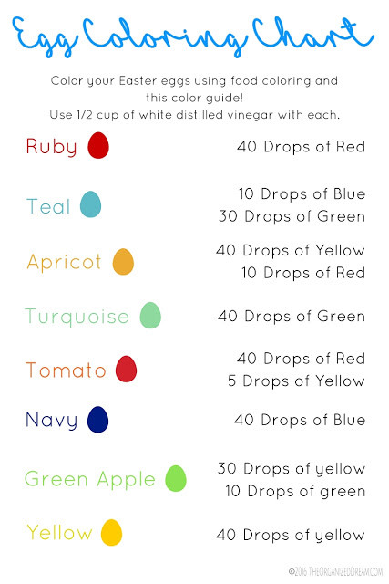 Easter Egg Dye Food Coloring Chart
 Bright & Vivid Colored Easter Eggs Printable Coloring
