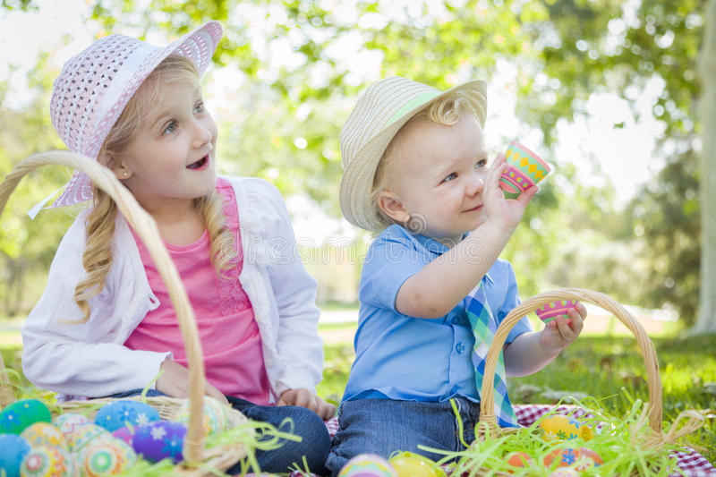 Easter Picture Ideas For Siblings
 Cute Brother And Sister Enjoy Easter Eggs Outside Stock