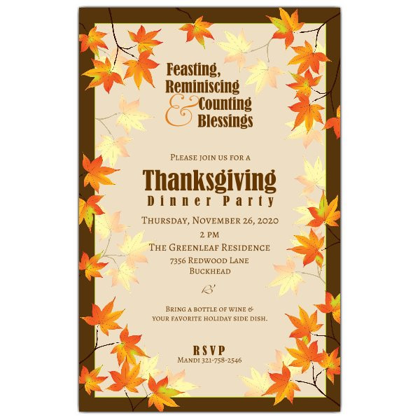 Fall Party Invitation Template
 Fall Leaves Thanksgiving Invitations