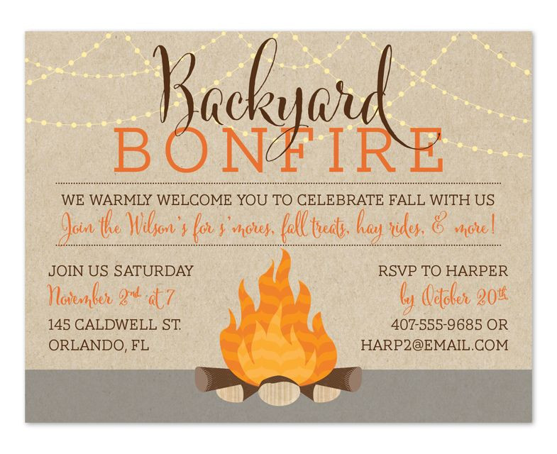 Fall Party Invitation Template
 Backyard Bonfire