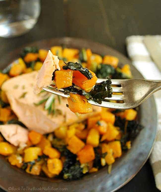 Fall Salmon Recipe
 Easy Salmon with Roasted Butternut Squash and Kale