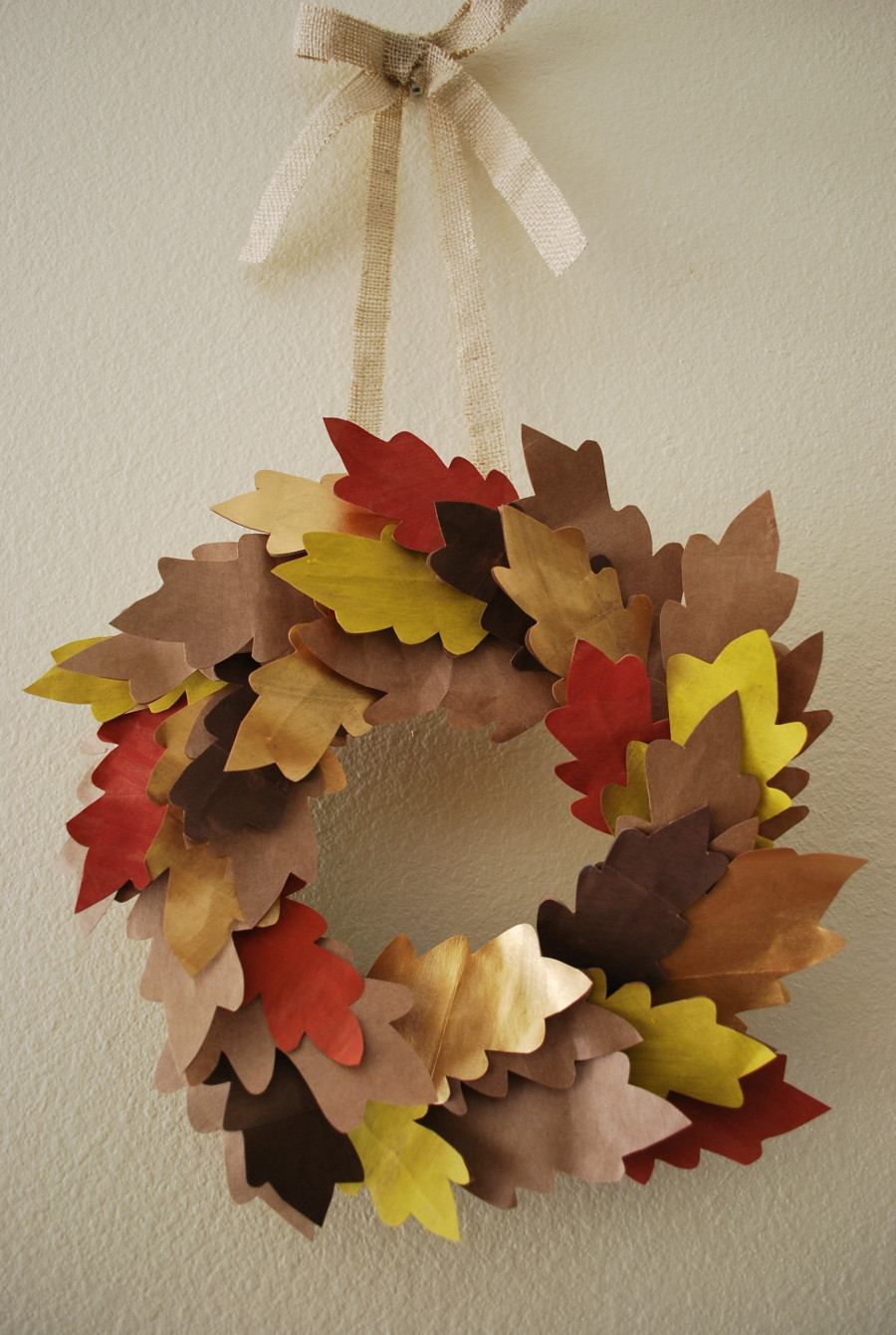 Fall Wreath Craft
 Recycled Fall Wreath with Painted Paper Bag Leaves