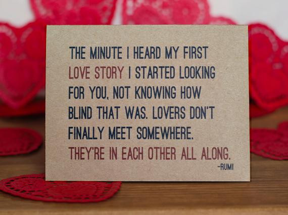 First Valentines Day Quotes
 Lovers Card Rumi Quote I Love You Romantic Valentine Card