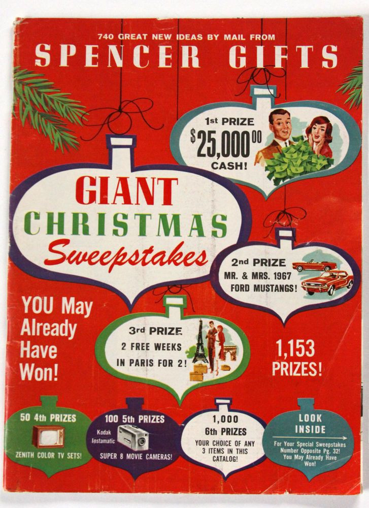 Free Christmas Gifts By Mail
 Vtg 1966 Spencer Gifts Catalog Mail Order Xmas Sweepstakes