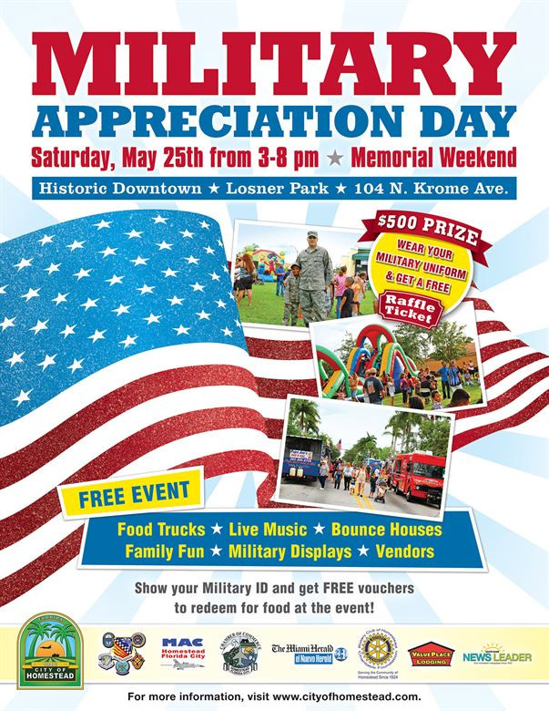 Free Food Memorial Day Military
 Homestead Military Appreciation Day Saturday May 25th