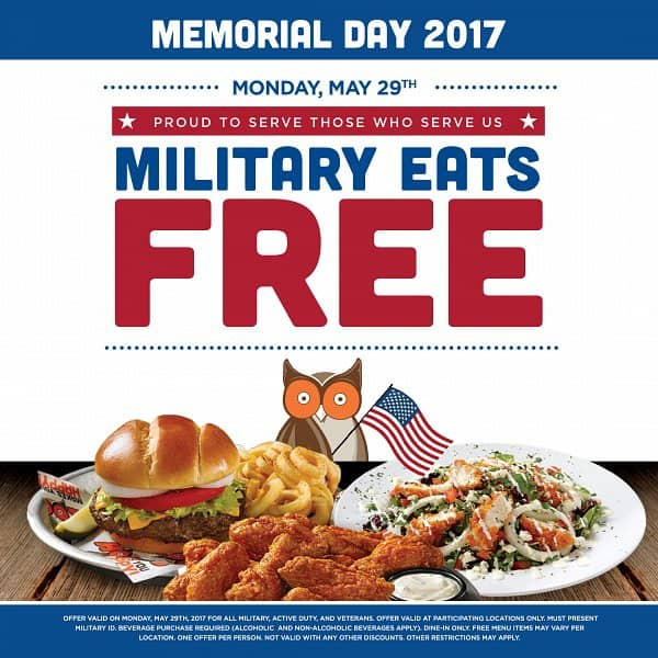 Free Food Memorial Day Military
 Hooters Serves Free Meals to Military on Memorial Day