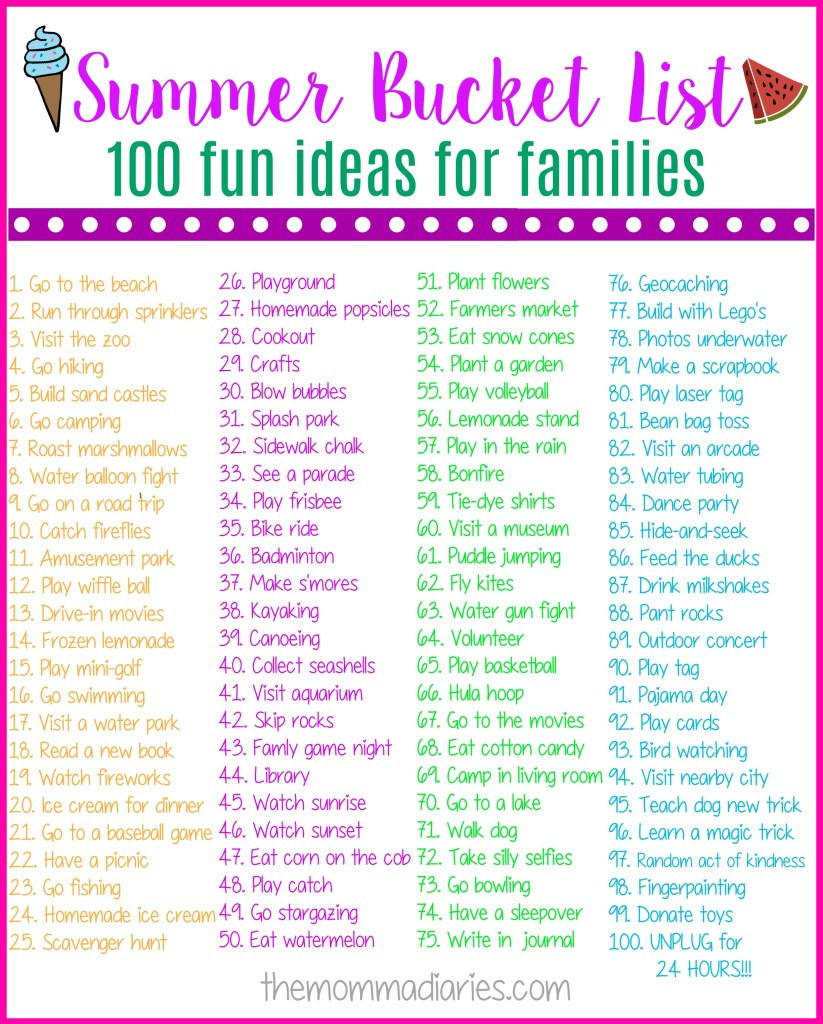 Fun Summer Ideas
 Summer Bucket List 100 Fun Ideas for Families The