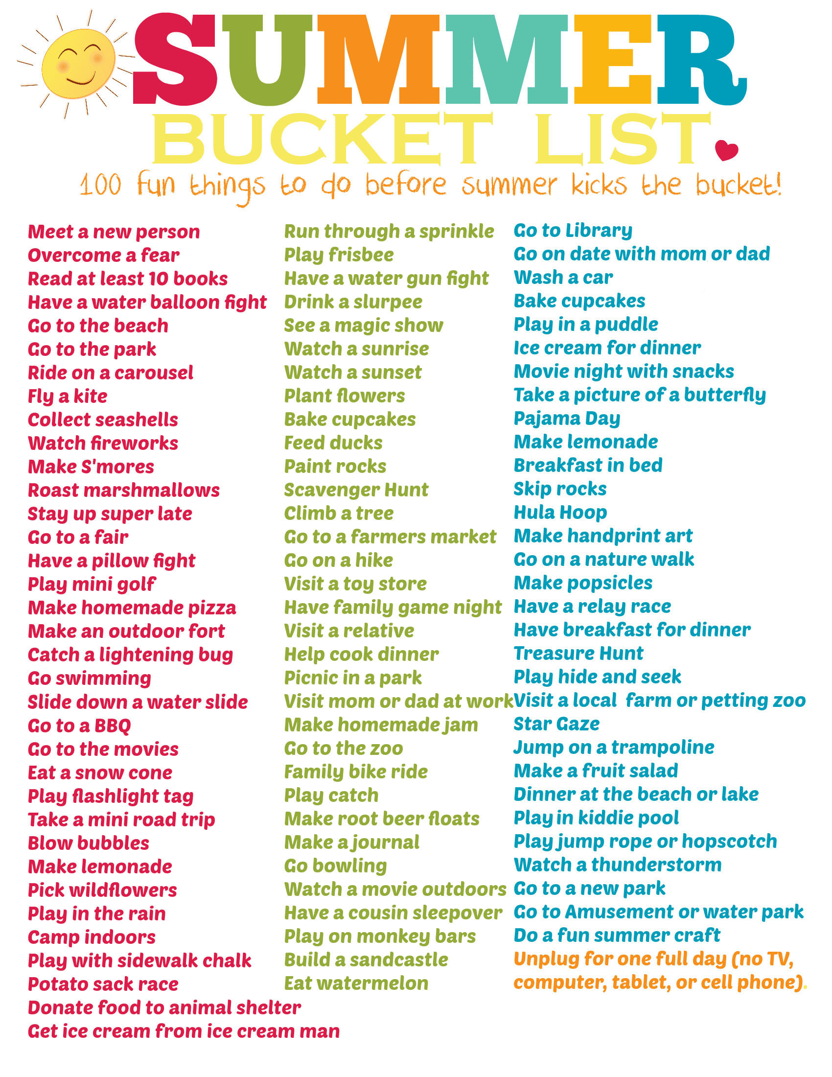 Fun Summer Ideas
 Summer Bucket List Printable 100 Fun ideas Kasey Trenum