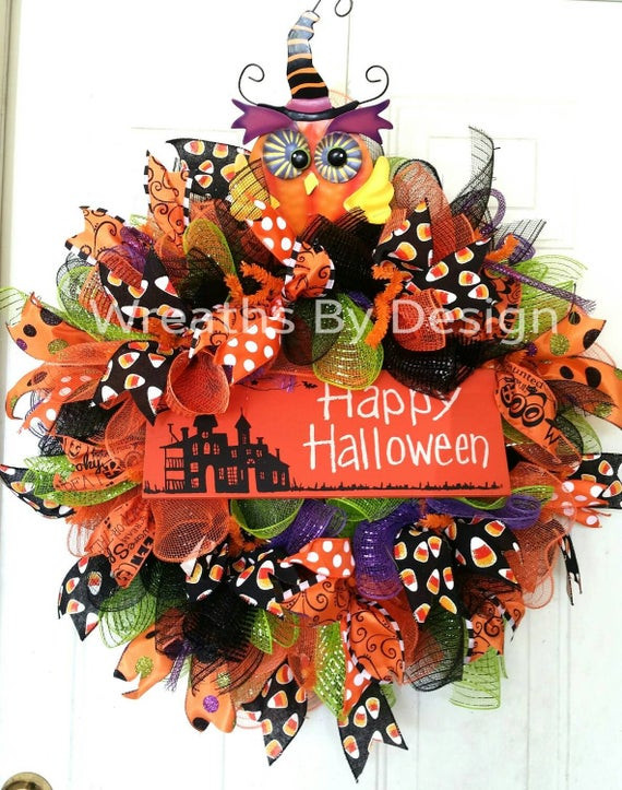 Halloween Decor Sale
 SALE Happy Halloween Wreath Halloween decor Owl