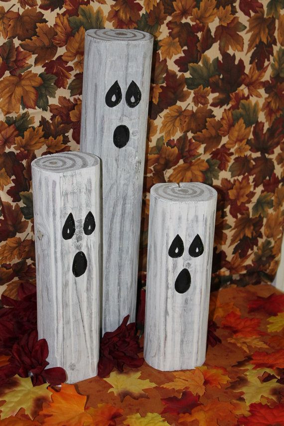 Halloween Wood Craft
 Primitive Wooden Halloween Ghosts Decoration by