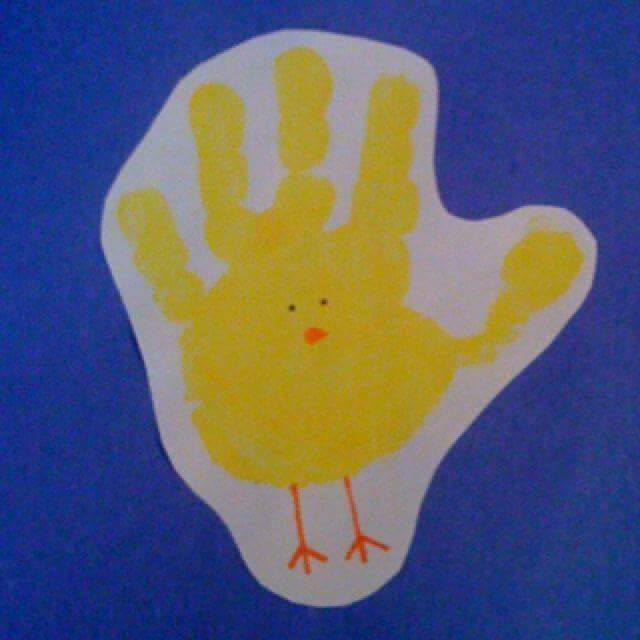 Handprint Easter Crafts
 Chicken hand print – Mamma & Bear