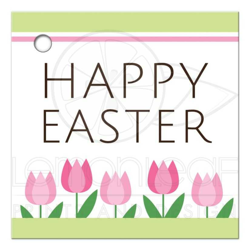 Happy Easter Gift Tags
 Pink spring tulip border Happy Easter t or favor tag