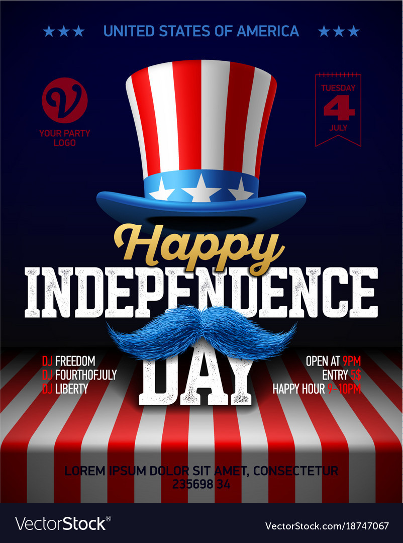Independence Day Party
 Happy independence day party poster template Vector Image