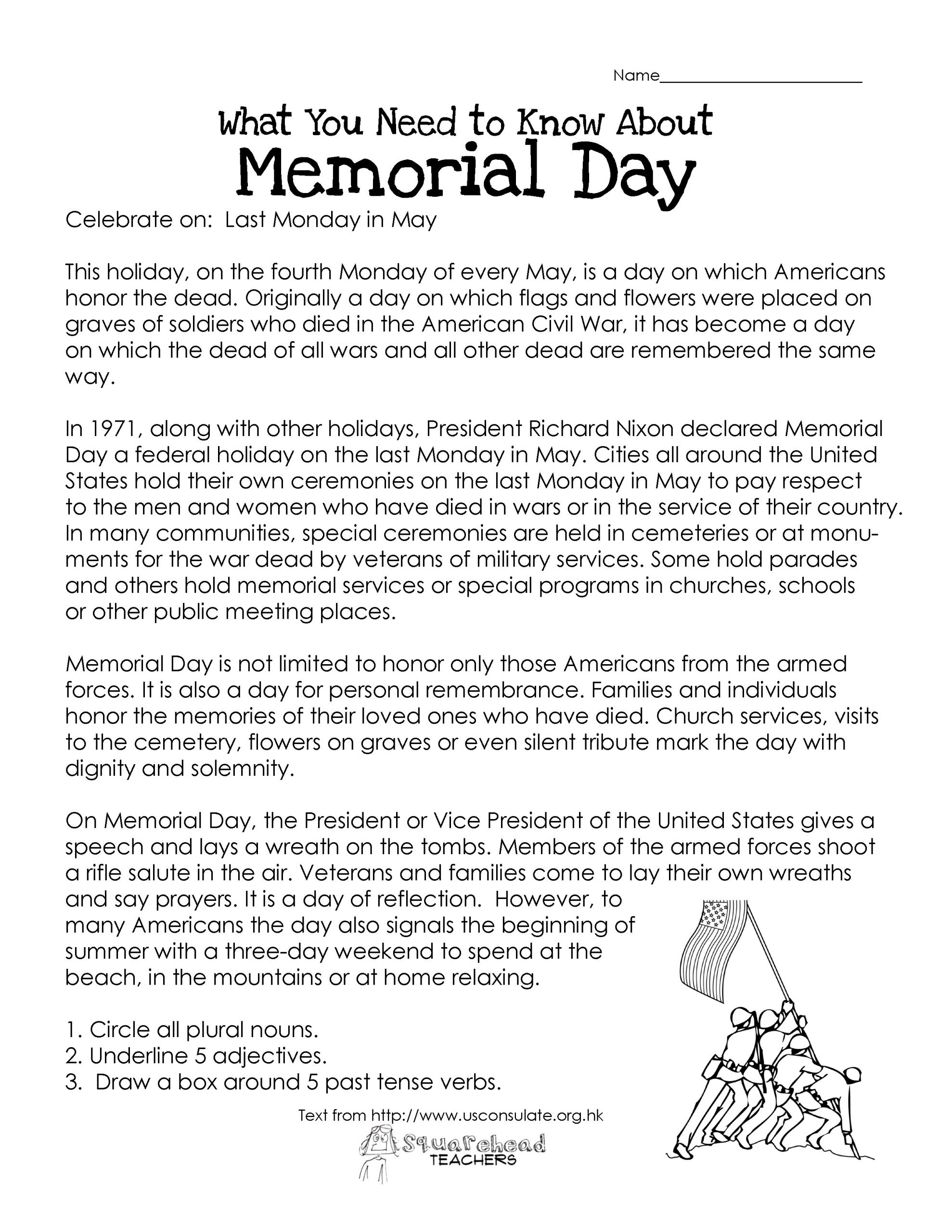 Memorial Day Activities For Elementary Students
 Memorial Day free worksheet