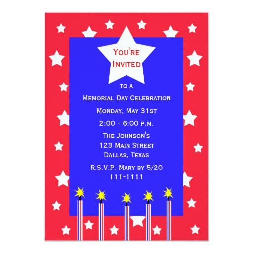 Memorial Day Party Invitation
 Memorial Day Party Fireworks and Stars Invitation