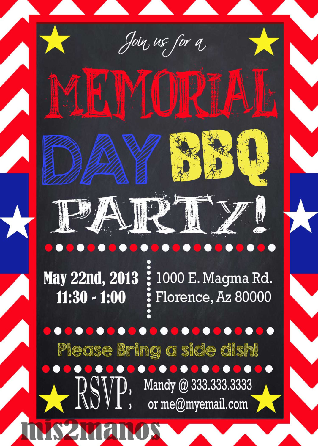 Memorial Day Party Invitation
 Memorial Day Party Barbecue Party or Graduation Invitation