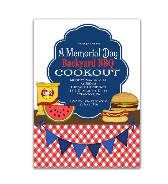 Memorial Day Party Invitation
 Cookout Party Invitation labor day Memorial Day BBQ Invite