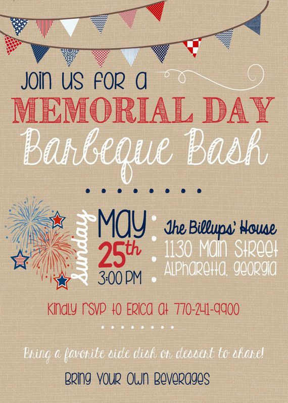 Memorial Day Party Invitation
 Memorial Day BBQ by Kendra on Etsy in 2019