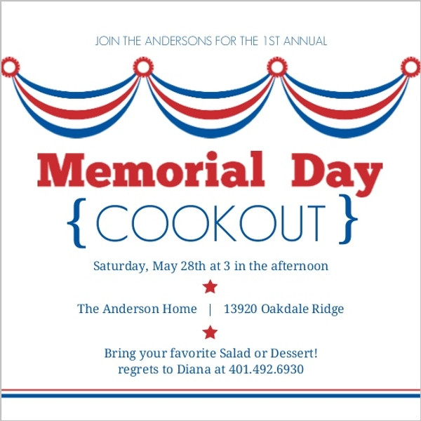 Memorial Day Party Invitation
 Waving Flags Memorial Day Invitation