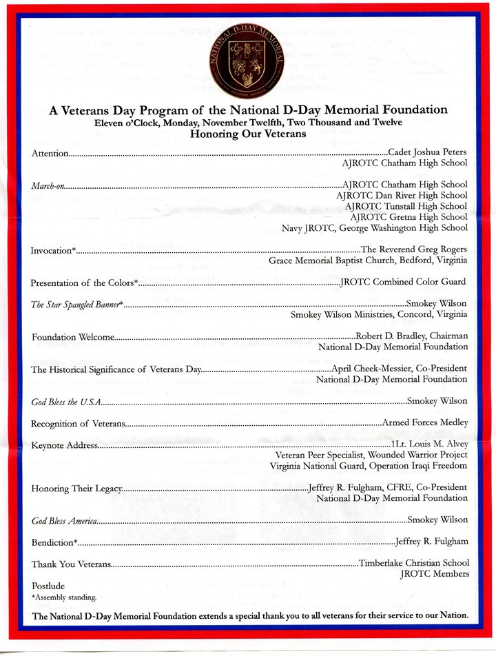 Memorial Day Program Ideas
 The RoanokeSlant Veterans Day At The D day Memorial Nov