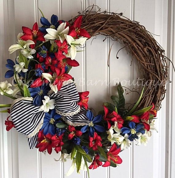 Memorial Day Wreath Ideas
 4th of July Wreath July 4th Wreath Floral Grapevine Wreath