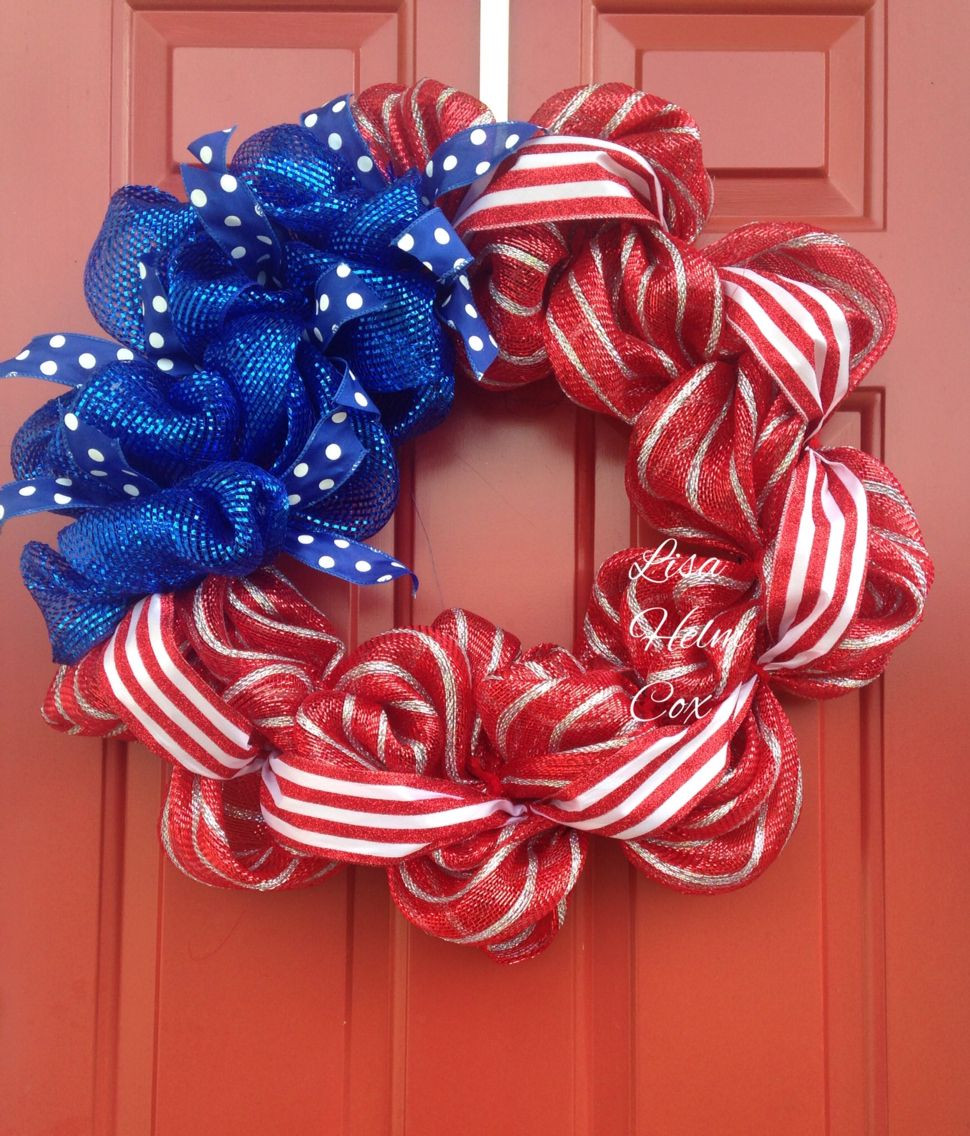 Memorial Day Wreath Ideas
 4th of July de esh wreath red white & blue payriotic